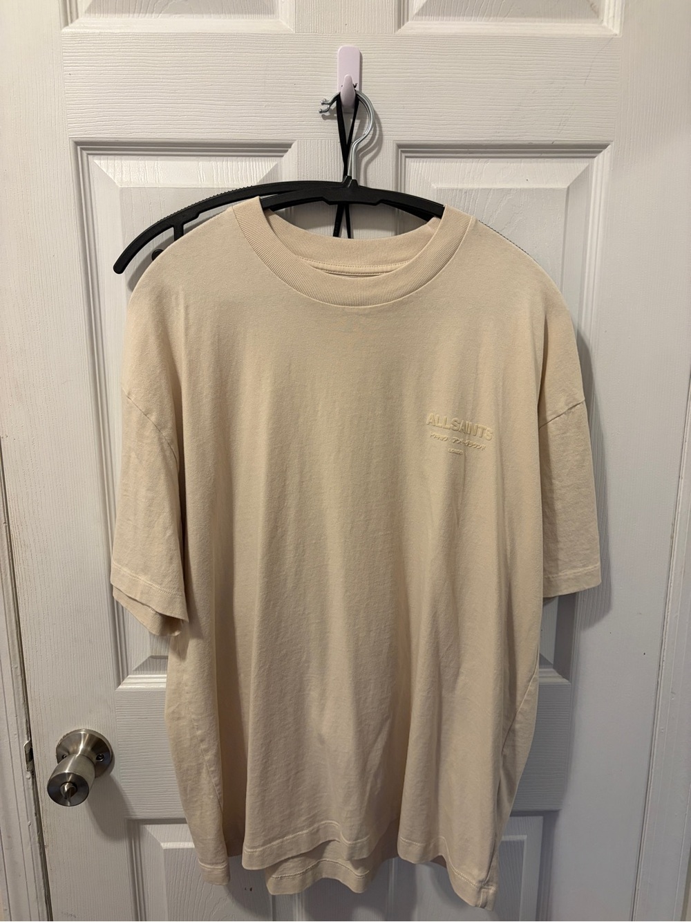 All Saints Xander Flocked Cream Oversized t shirt